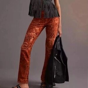 Anthropologie Pilcro Slim Straight Jeans Rust Tapestry Brocade Ankle Pants 24